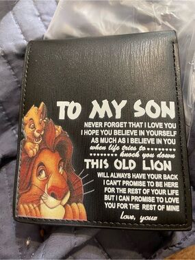 To My Son Black Leatherette Wallet with Lion Design